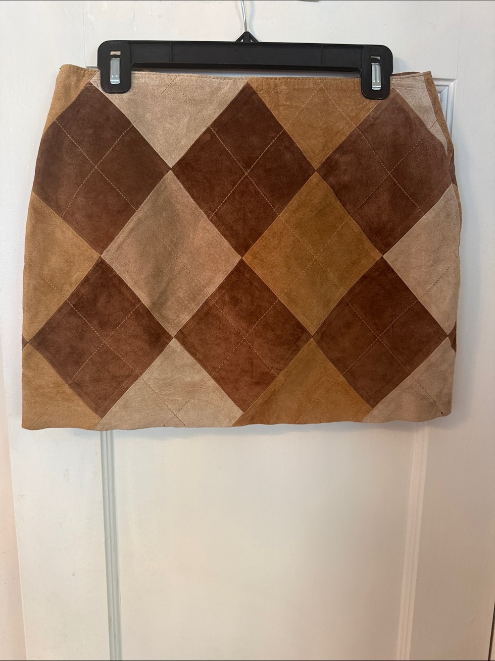Suede Patchwork Vintage Mini Skirt - Brown Multi